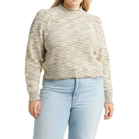 Treasure & Bond Space Dye High Neck Knit Sweater Small Puff Sleeve - Picture 1 of 8